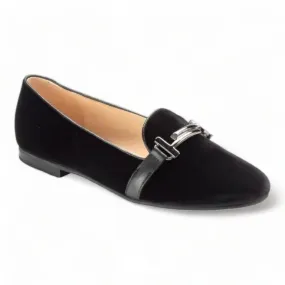 1633 - Black Velvet Smoking Loafer for Girl/Teen/Women by London Kids