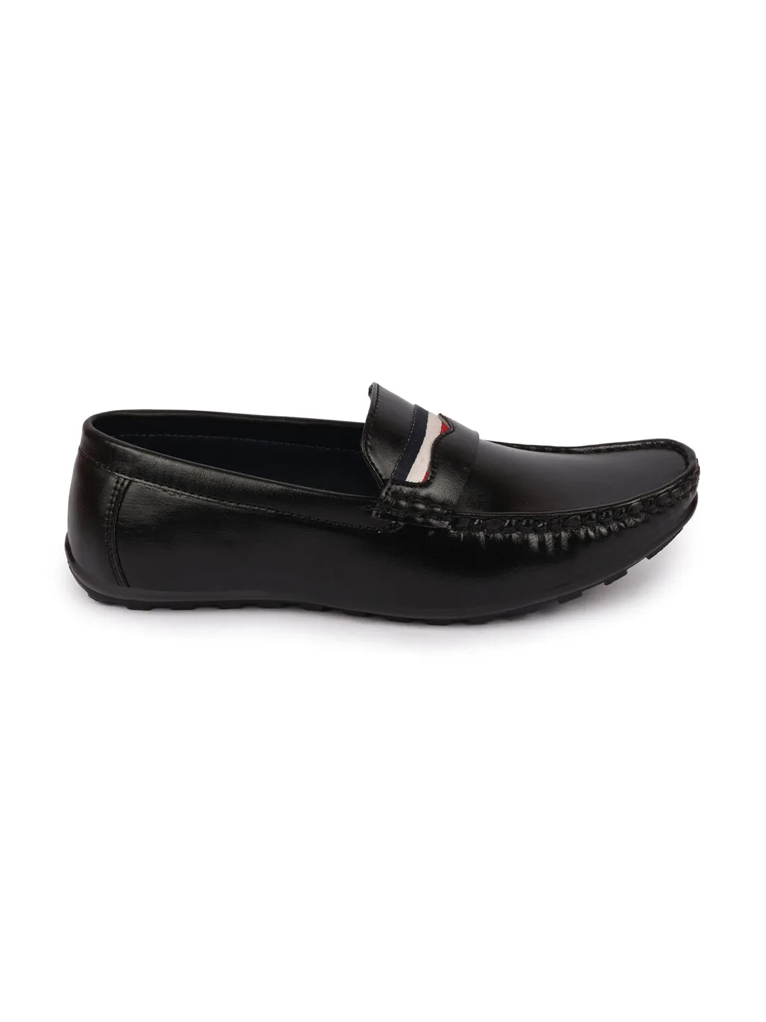 Basics Men Black Colored Stripe Design Casual Slip On Loafers and Moccasin Shoes