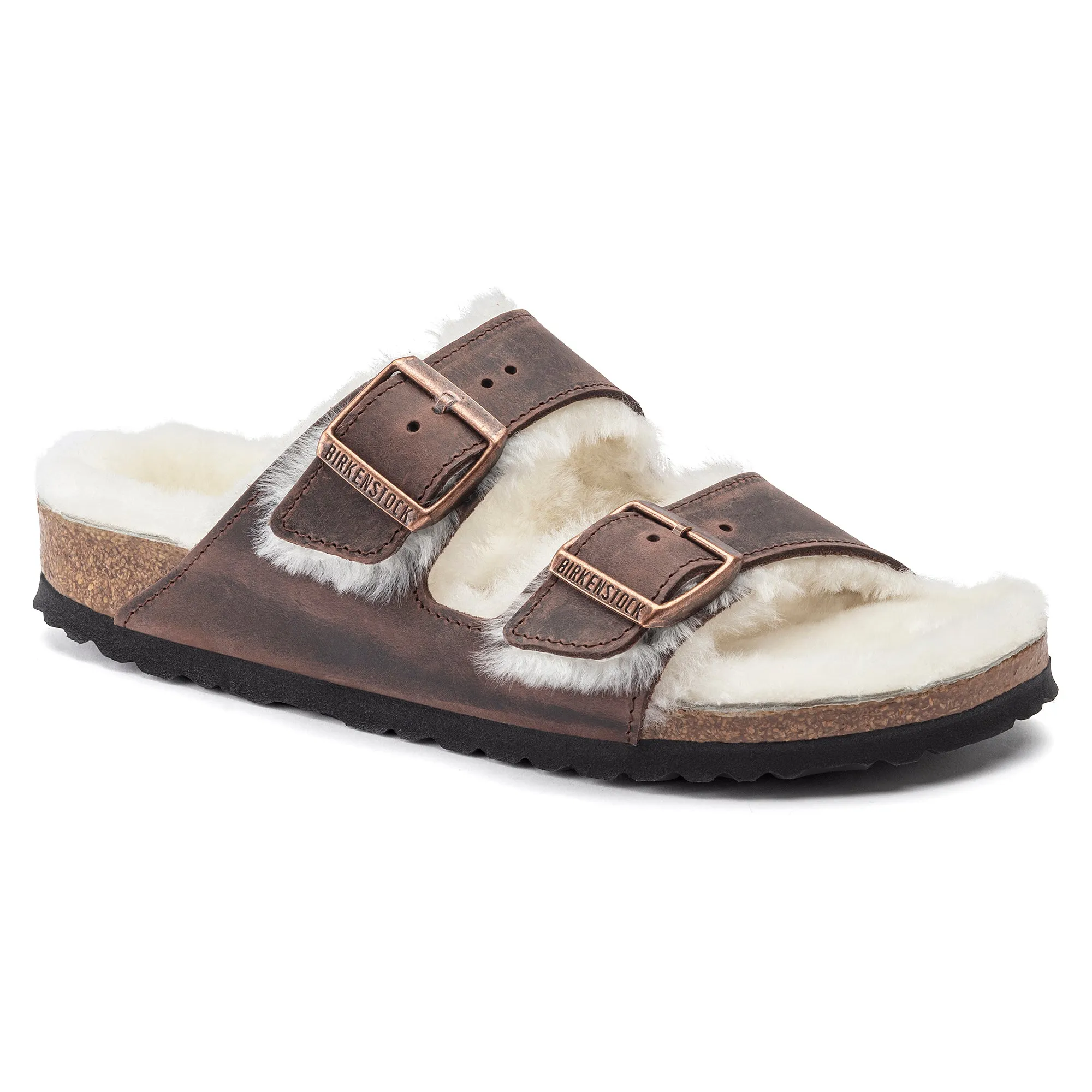 Birkenstock Arizona Shearling Oiled Leather Color: Habana (MEDIUM/NARROW WIDTH)