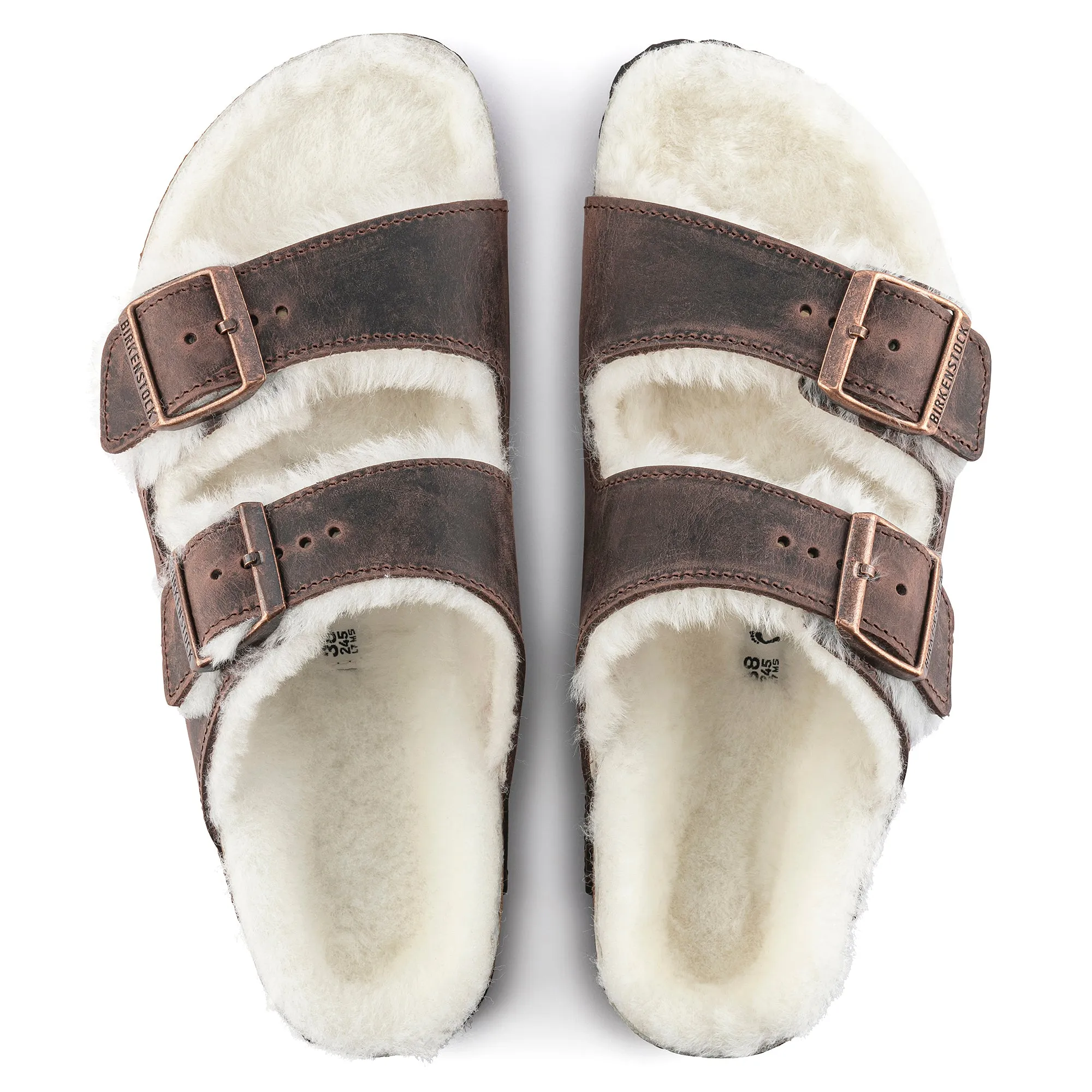 Birkenstock Arizona Shearling Oiled Leather Color: Habana (MEDIUM/NARROW WIDTH)