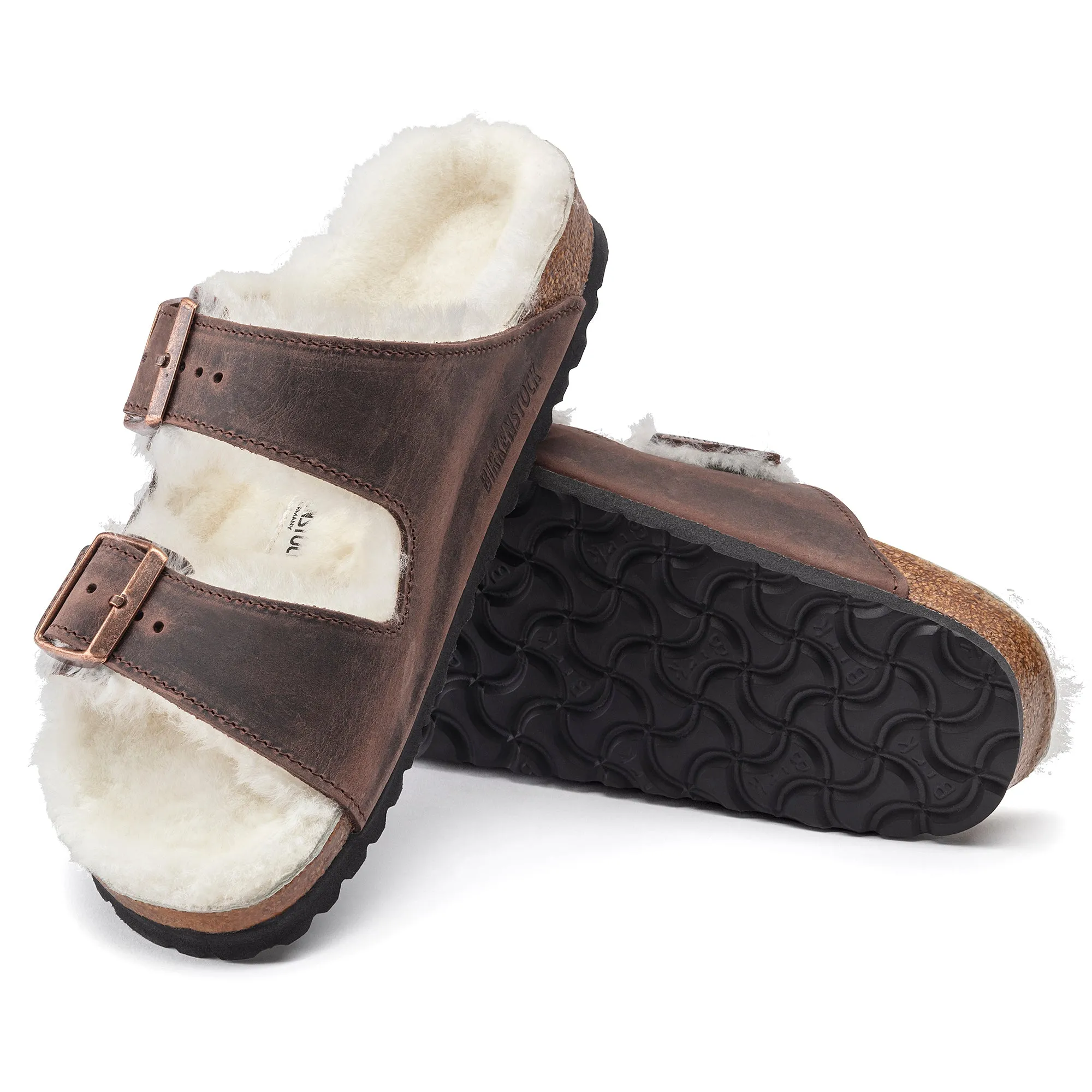 Birkenstock Arizona Shearling Oiled Leather Color: Habana (MEDIUM/NARROW WIDTH)