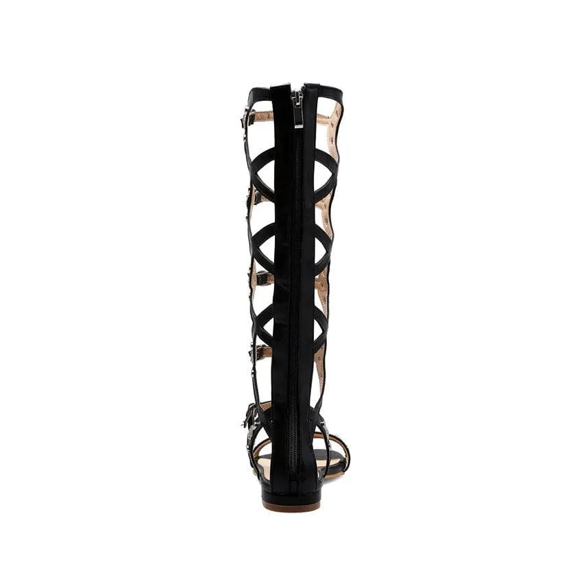 Black Knee High Gladiator Sandals