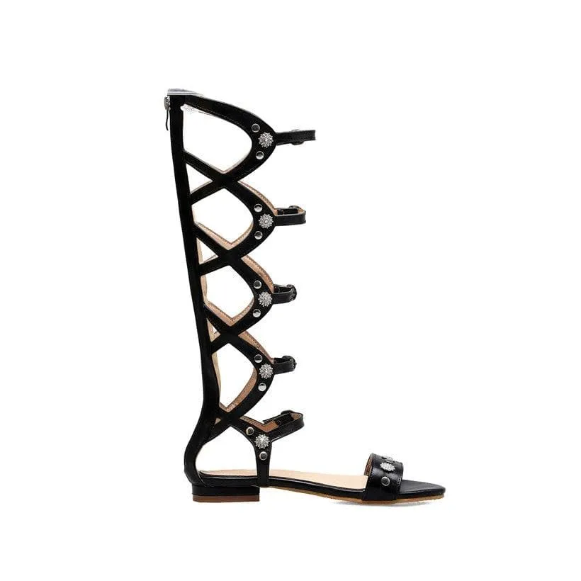 Black Knee High Gladiator Sandals