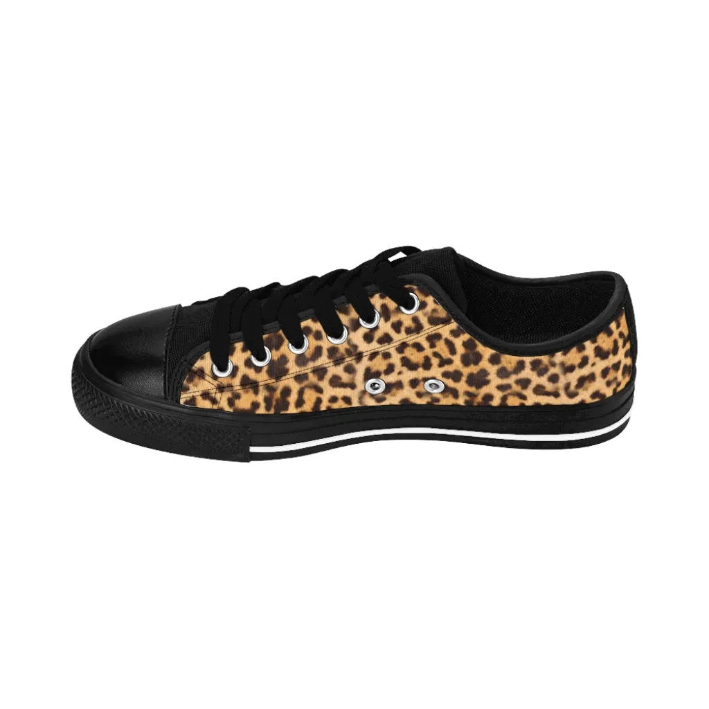 Brown Leopard Men's Sneakers, Beige Animal Print Casual Low Top Fashion Sneakers For Men