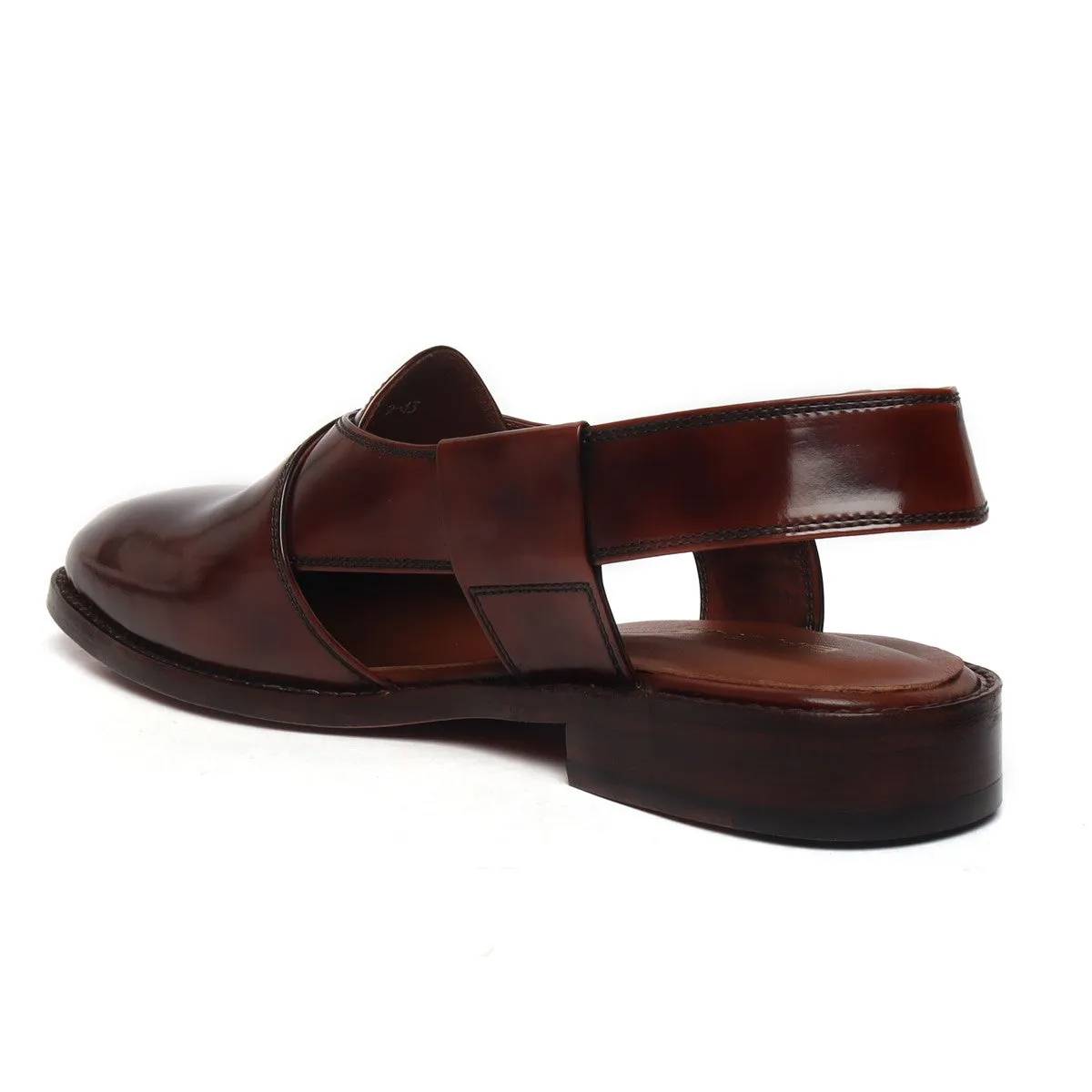 Cross Design  Peshawari Sandals in Dark Brown Leather