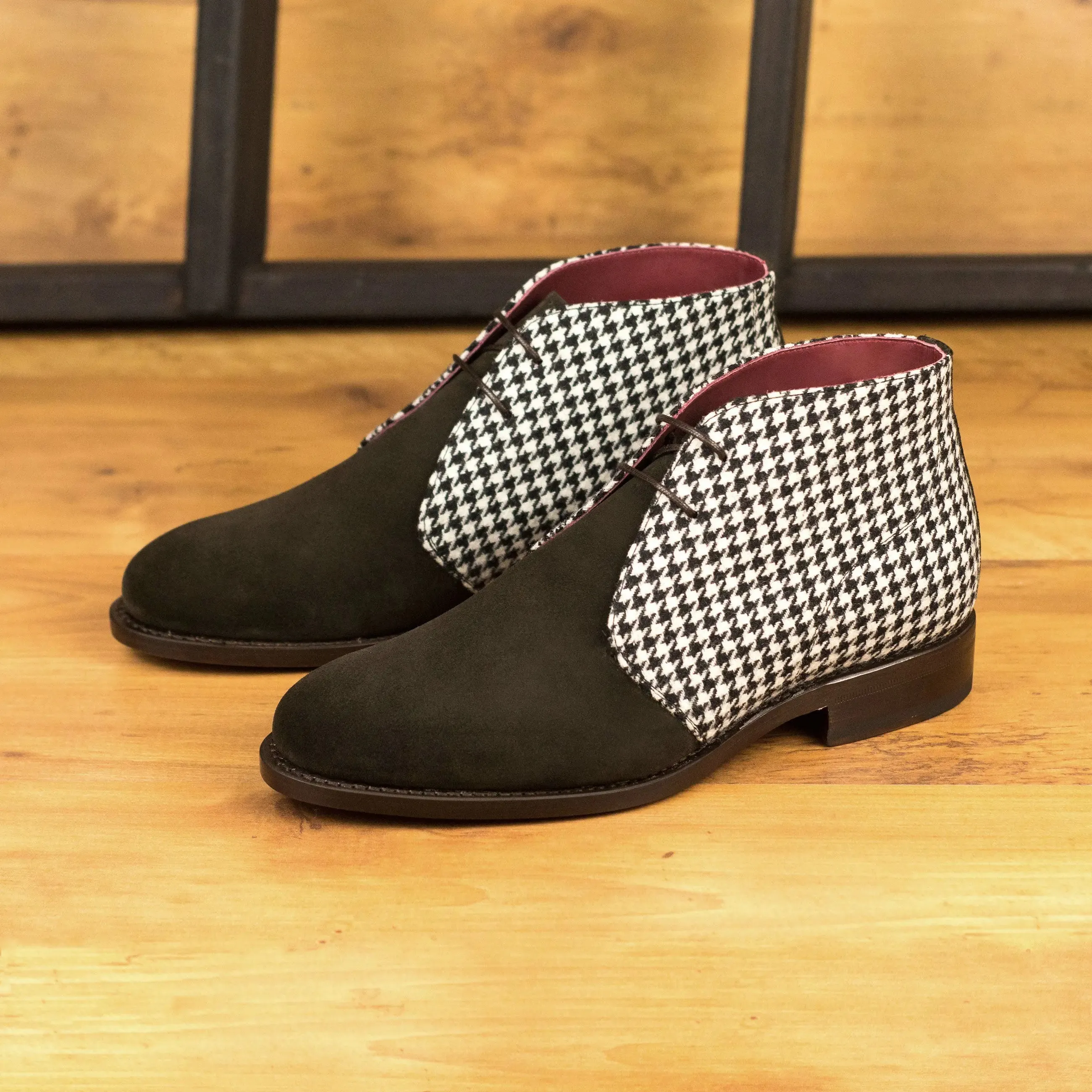 DapperFam Vivace in Houndstooth / Dark Brown Men's Sartorial & Lux Suede Chukka