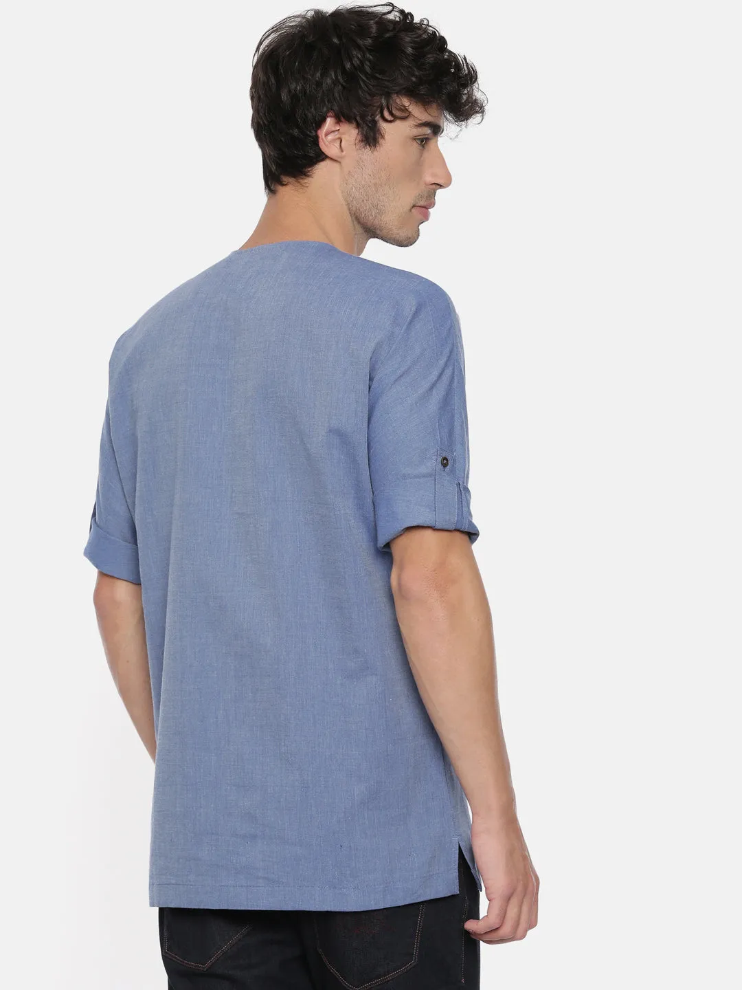 Denim Blue Cotton Short Kurta  - MMSK026