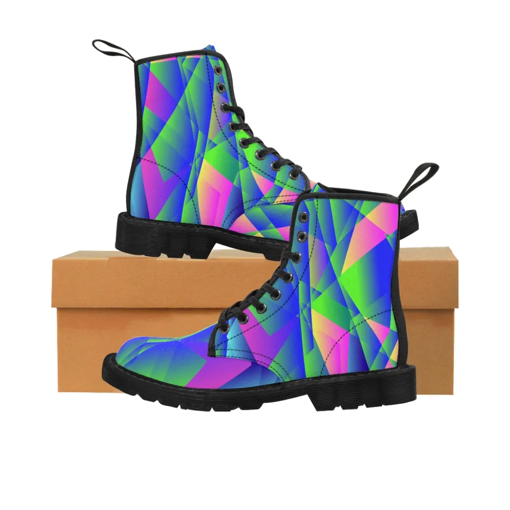 Diamond Print Men Hiker Boots, Designer Graphic Abstract Men's Canvas Boots (US Size: 7-10.5)