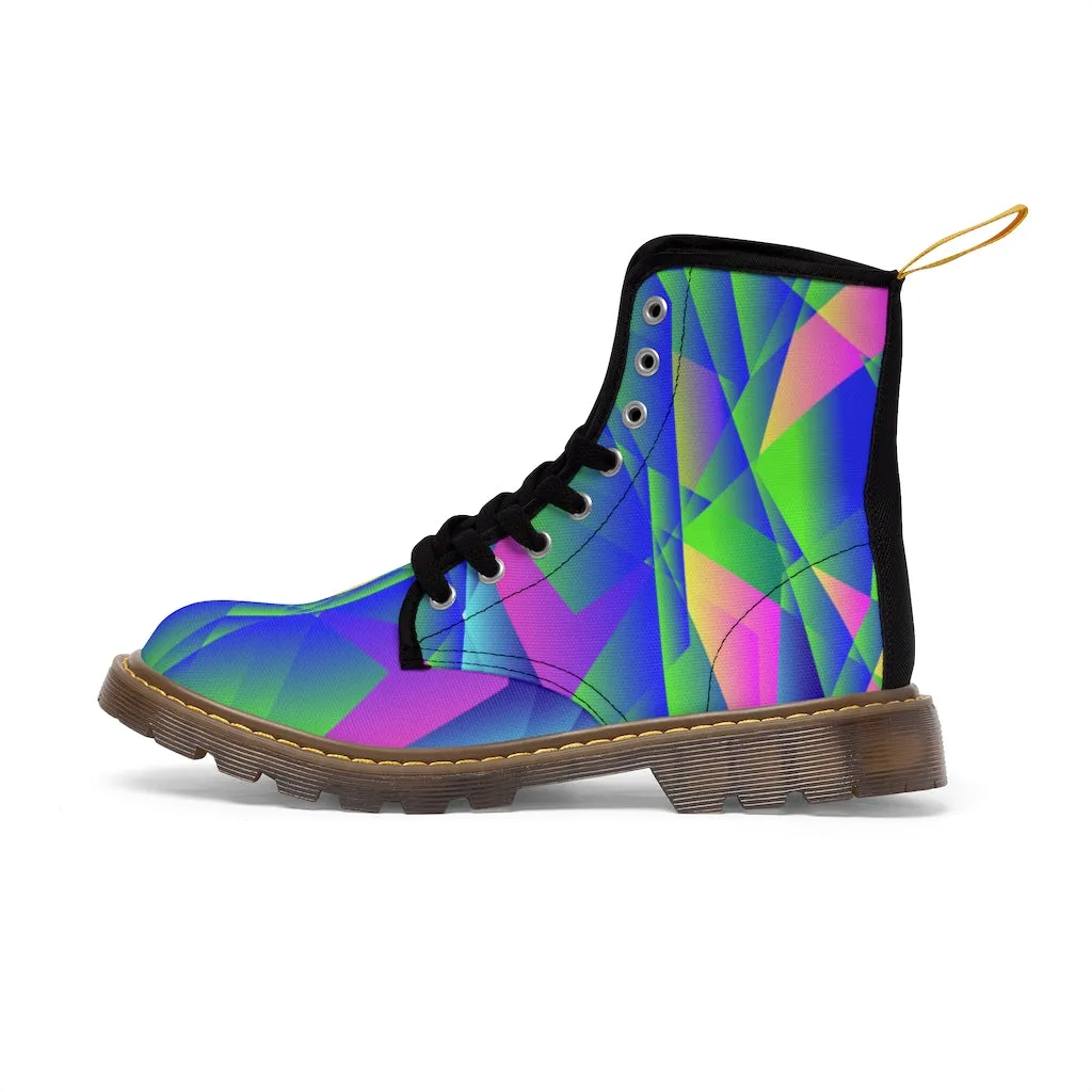 Diamond Print Men Hiker Boots, Designer Graphic Abstract Men's Canvas Boots (US Size: 7-10.5)