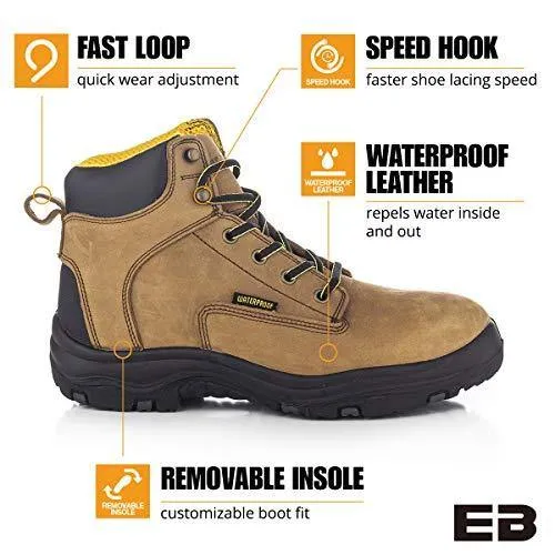 EVER BOOTS "Ultra Dry" Men's Premium Leather Waterproof Work Boots Insulated Rubber Outsole