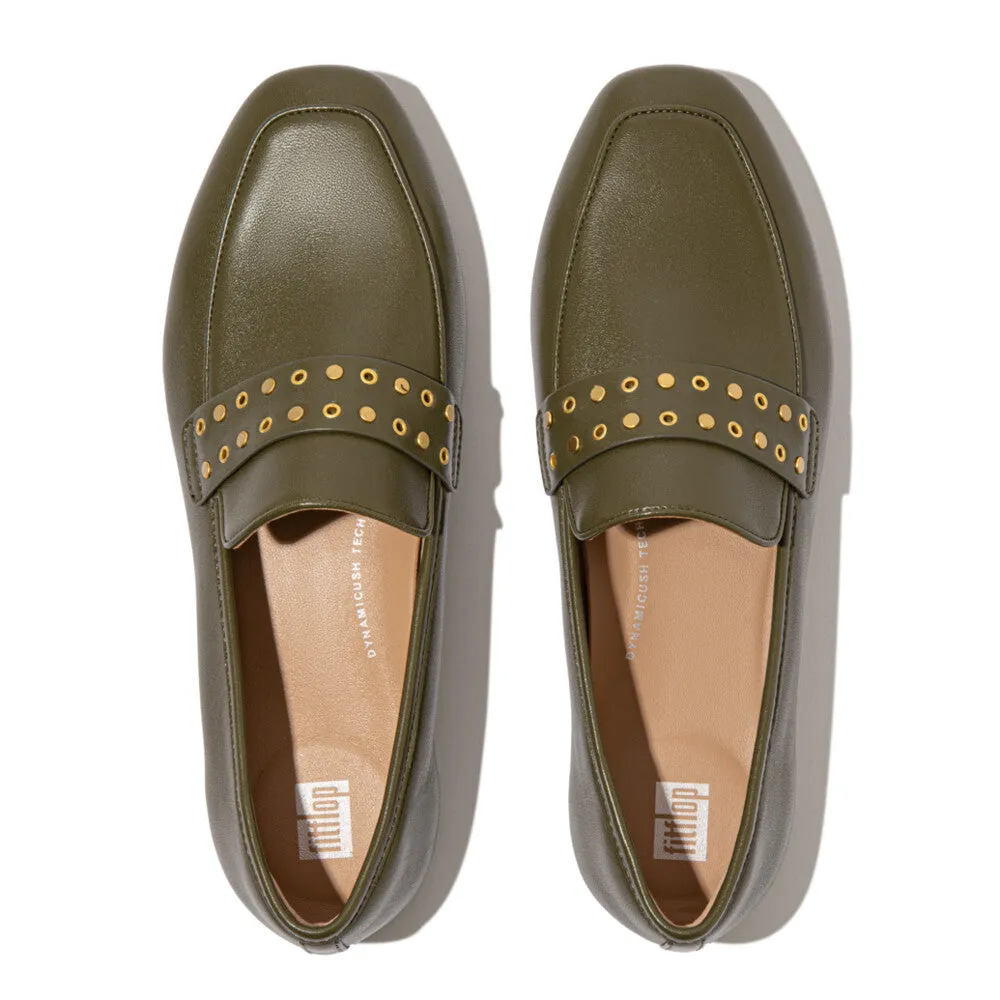 Fitflop Delicato Stud/Eyelet Soft Leather Loafer Deep Olive