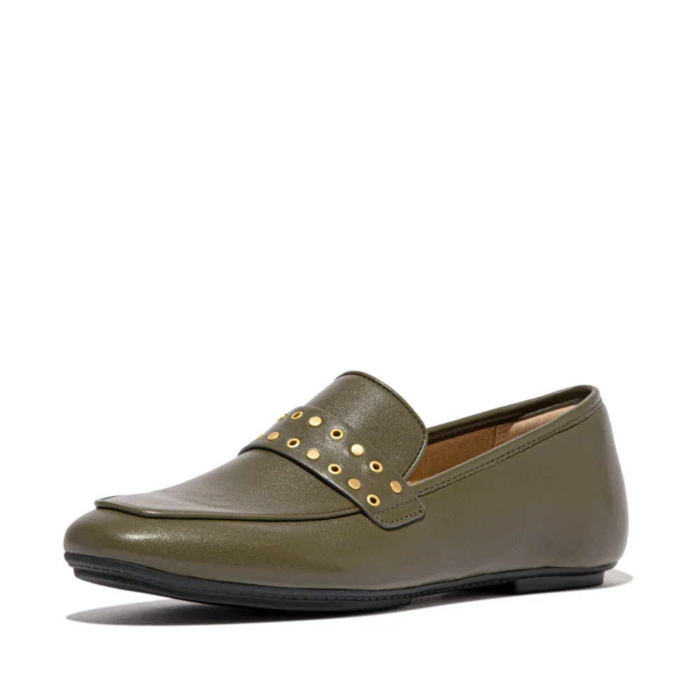 Fitflop Delicato Stud/Eyelet Soft Leather Loafer Deep Olive