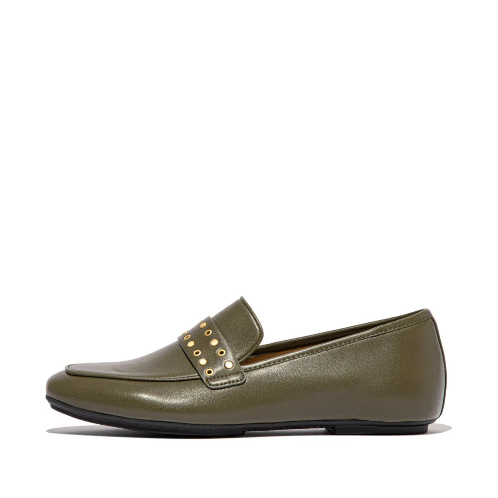 Fitflop Delicato Stud/Eyelet Soft Leather Loafer Deep Olive