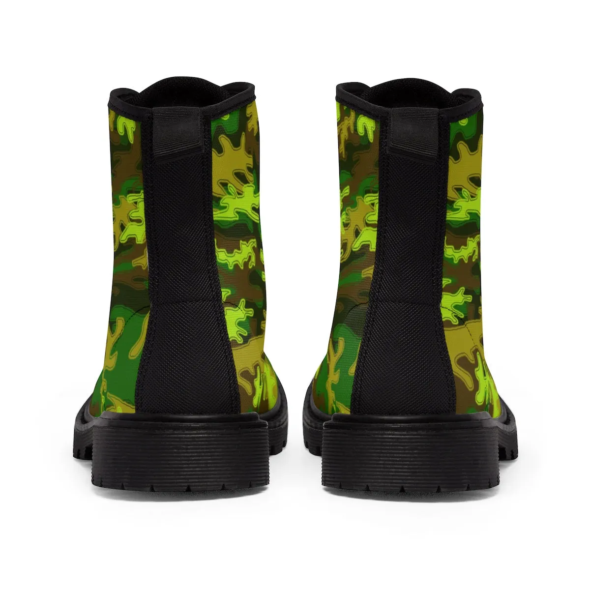 Green Camo Men's Boots, Bright Camouflage Military Army Canvas Winter Laced Up Boots (US Size: 7-10.5)