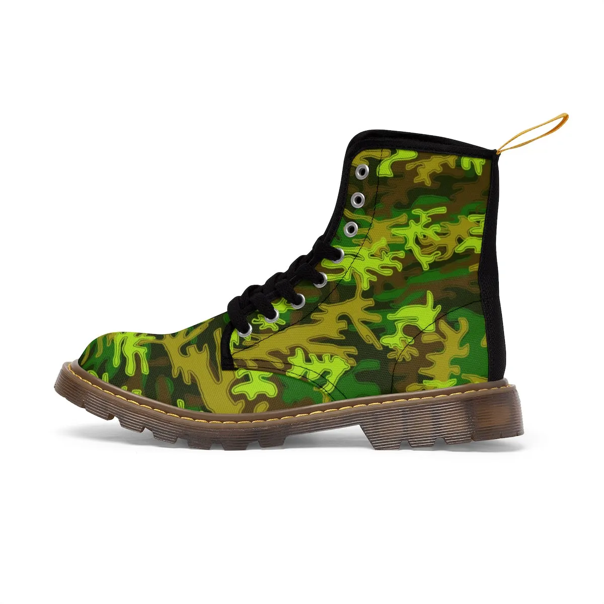 Green Camo Men's Boots, Bright Camouflage Military Army Canvas Winter Laced Up Boots (US Size: 7-10.5)