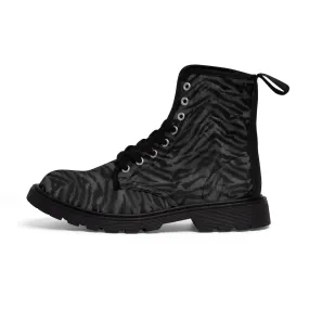 Grey Tiger Stripe Men's Boots, Animal Print Best Hiking Winter Boots Laced Up Shoes For Men