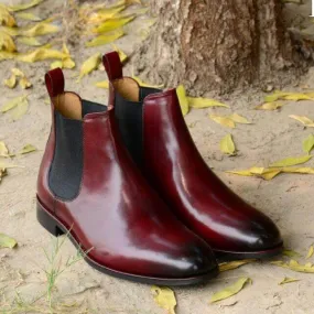 Handmade Men's burgundy color Leather Chelsea Boots ,Men Ankle High Leather boots