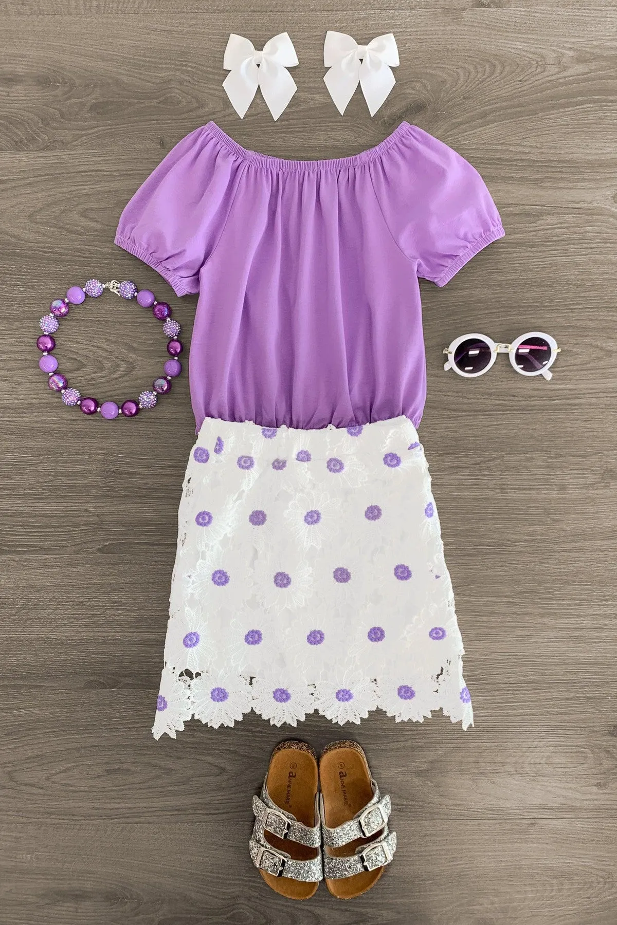 Lavender & White Daisy Skirt Set