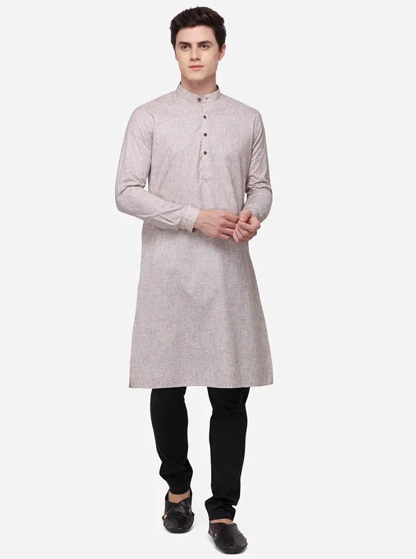 Light Brown Self Textured Regular Fit Modi Kurta | JadeBlue