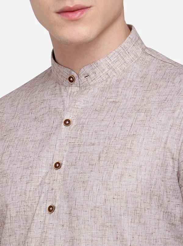 Light Brown Self Textured Regular Fit Modi Kurta | JadeBlue