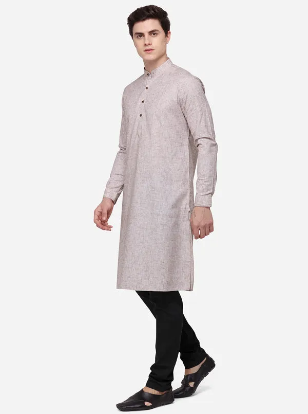 Light Brown Self Textured Regular Fit Modi Kurta | JadeBlue