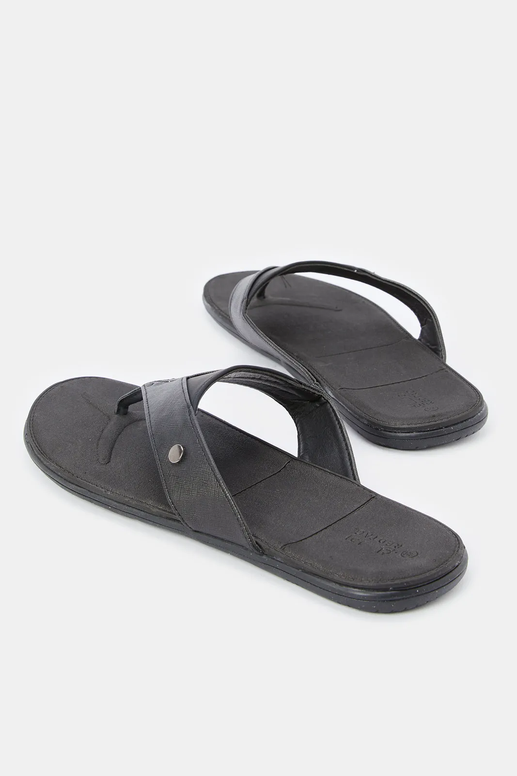 Men Black Toe Post Footbed Sandal