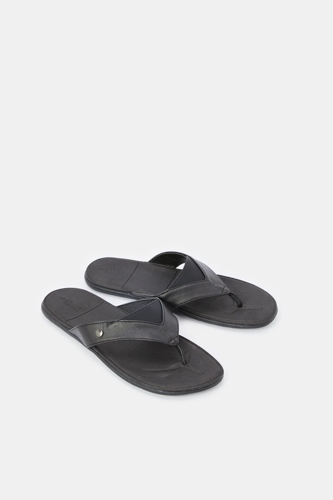 Men Black Toe Post Footbed Sandal