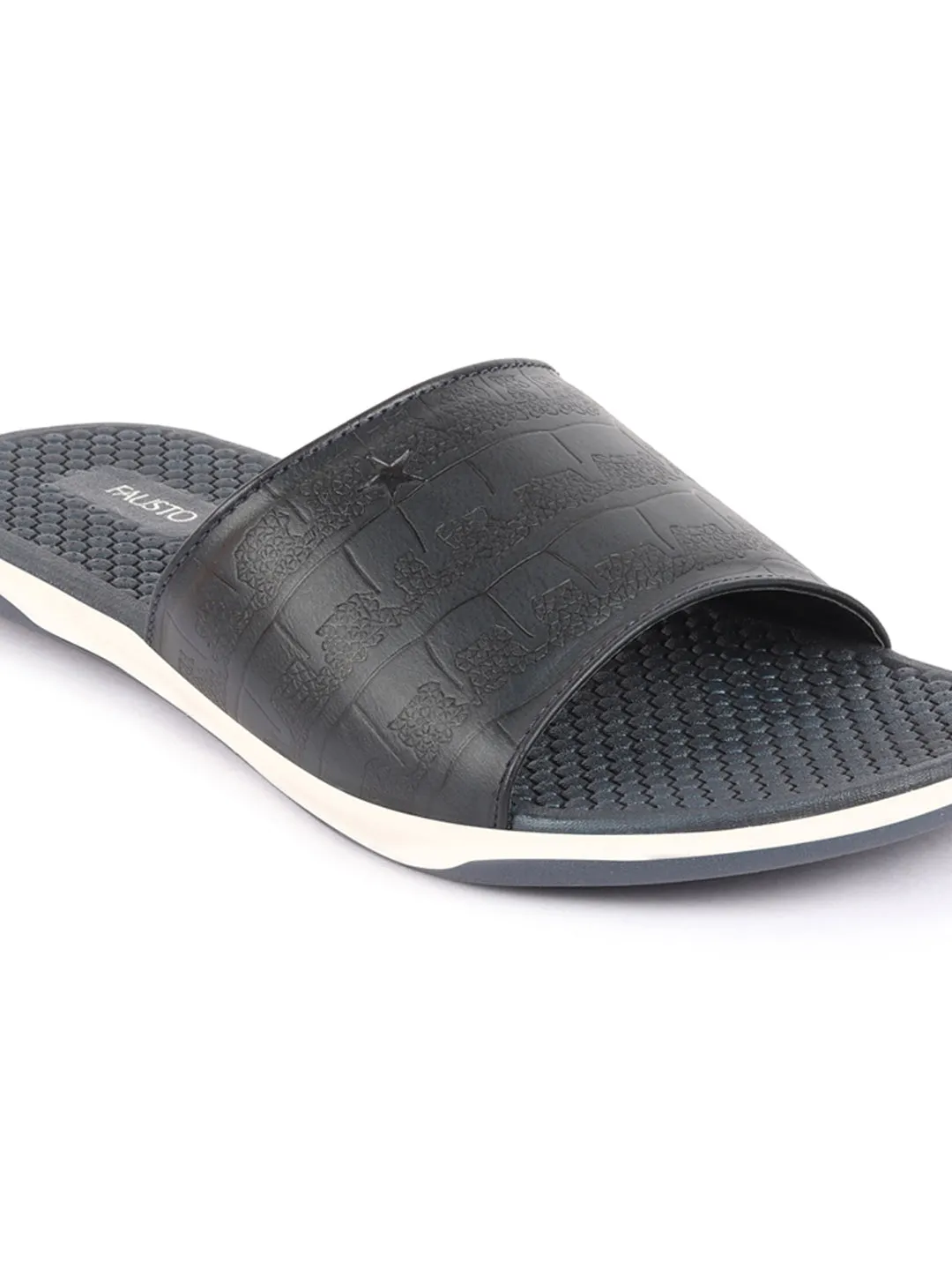 Men Navy Blue Open Toe Ultra Light Flexible Slip-On Slippers Flip-Flops