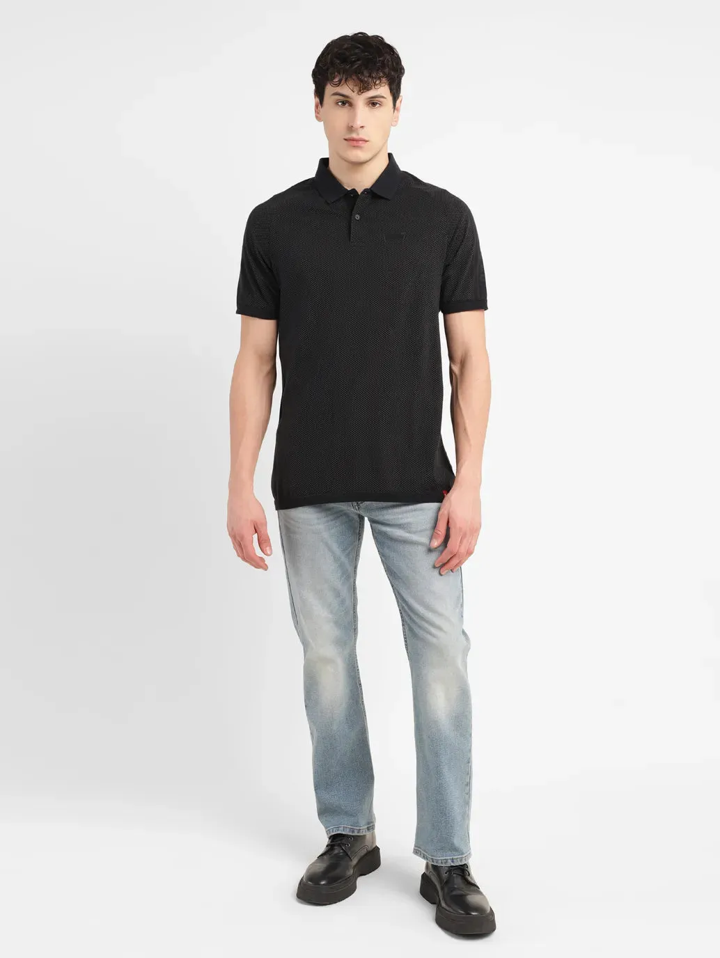 Men's Self Design Slim Fit Polo T-shirt