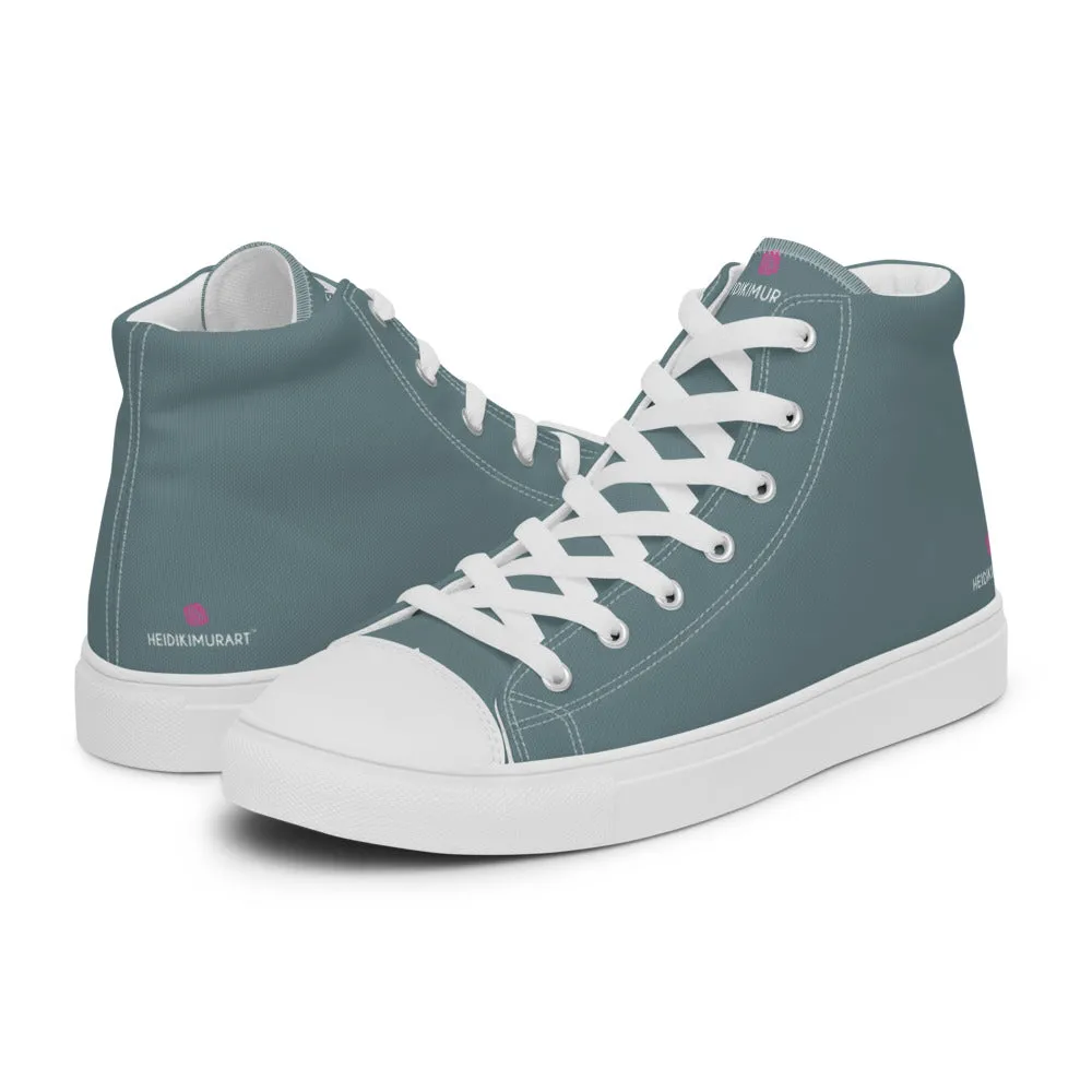 Mint Green Men's High Tops, Solid Pale Greyish Green Color Men’s High Top Canvas Sneaker Shoes (US Size: 5-13)