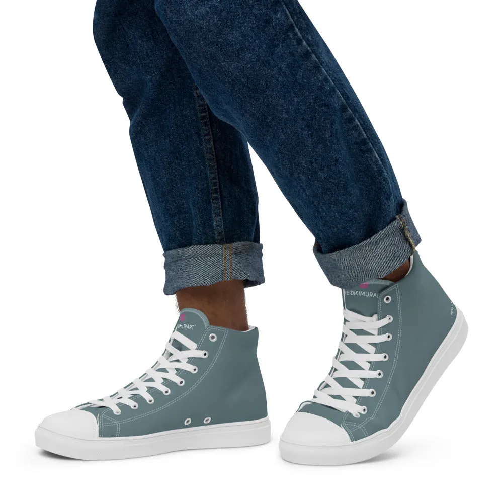 Mint Green Men's High Tops, Solid Pale Greyish Green Color Men’s High Top Canvas Sneaker Shoes (US Size: 5-13)