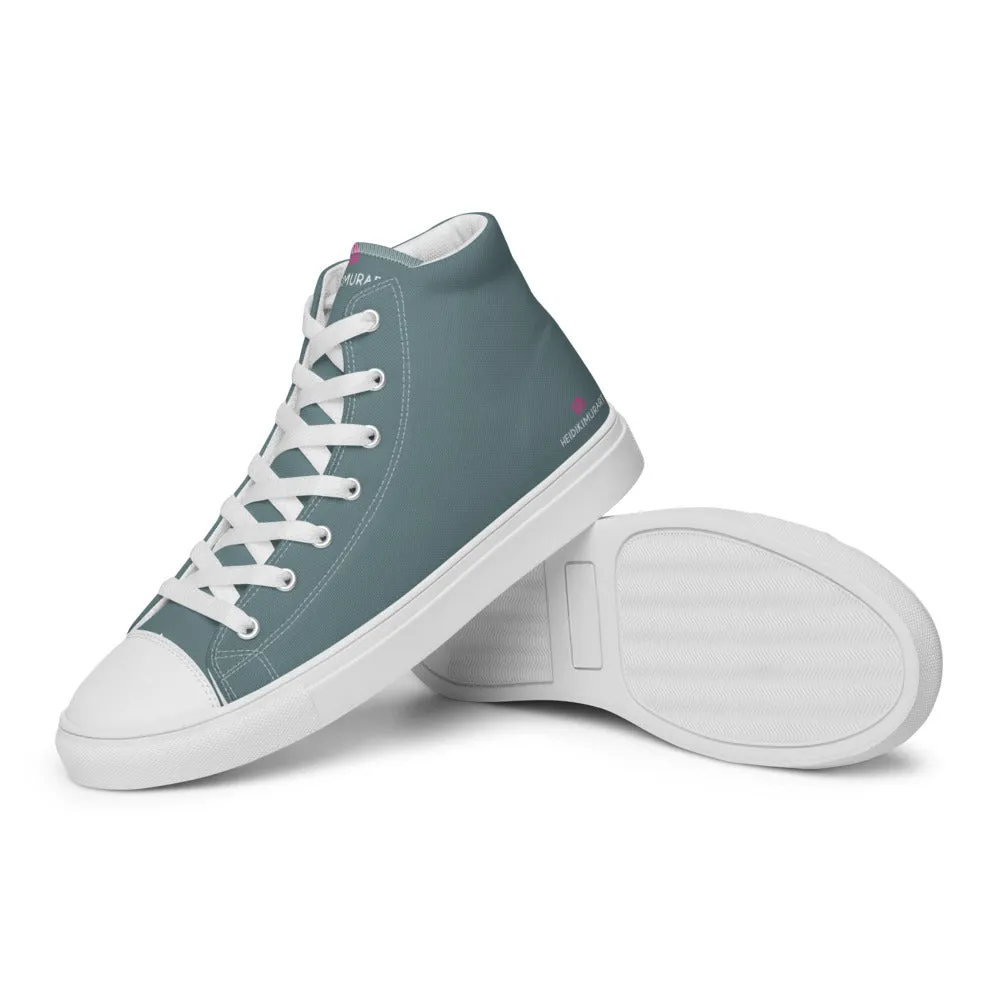 Mint Green Men's High Tops, Solid Pale Greyish Green Color Men’s High Top Canvas Sneaker Shoes (US Size: 5-13)