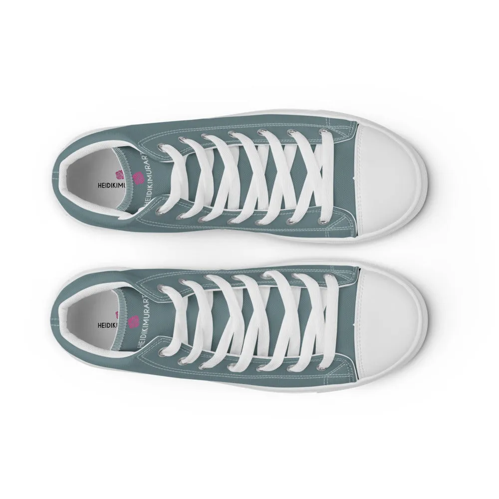 Mint Green Men's High Tops, Solid Pale Greyish Green Color Men’s High Top Canvas Sneaker Shoes (US Size: 5-13)