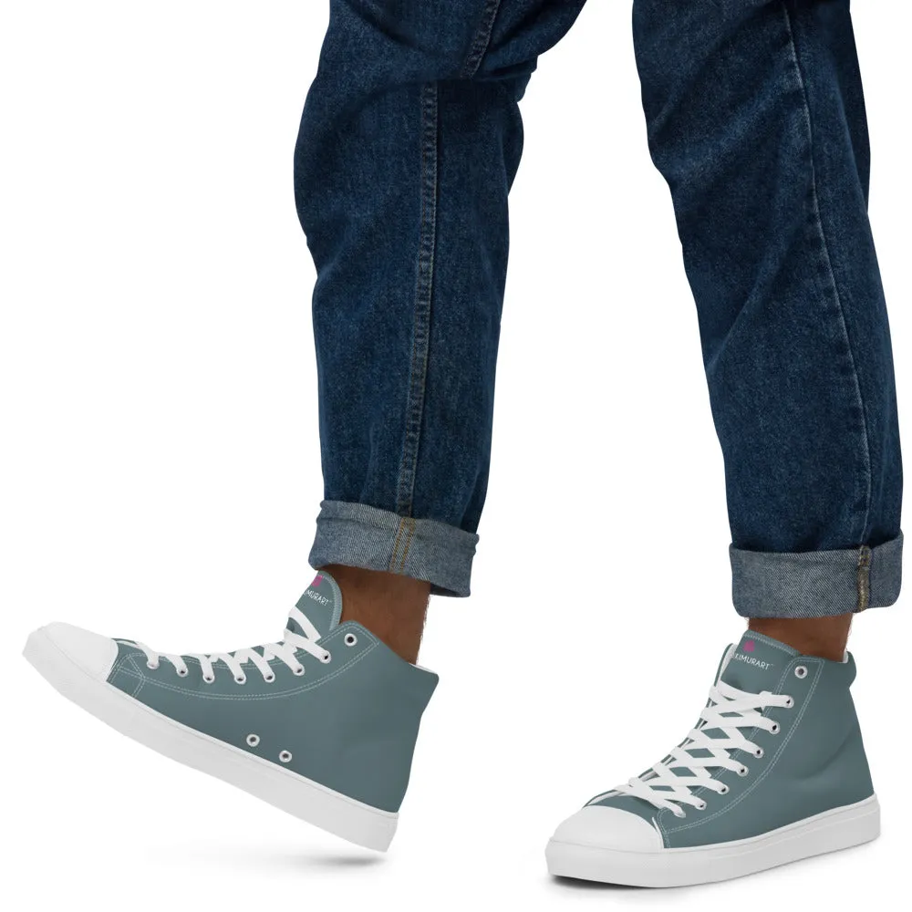 Mint Green Men's High Tops, Solid Pale Greyish Green Color Men’s High Top Canvas Sneaker Shoes (US Size: 5-13)