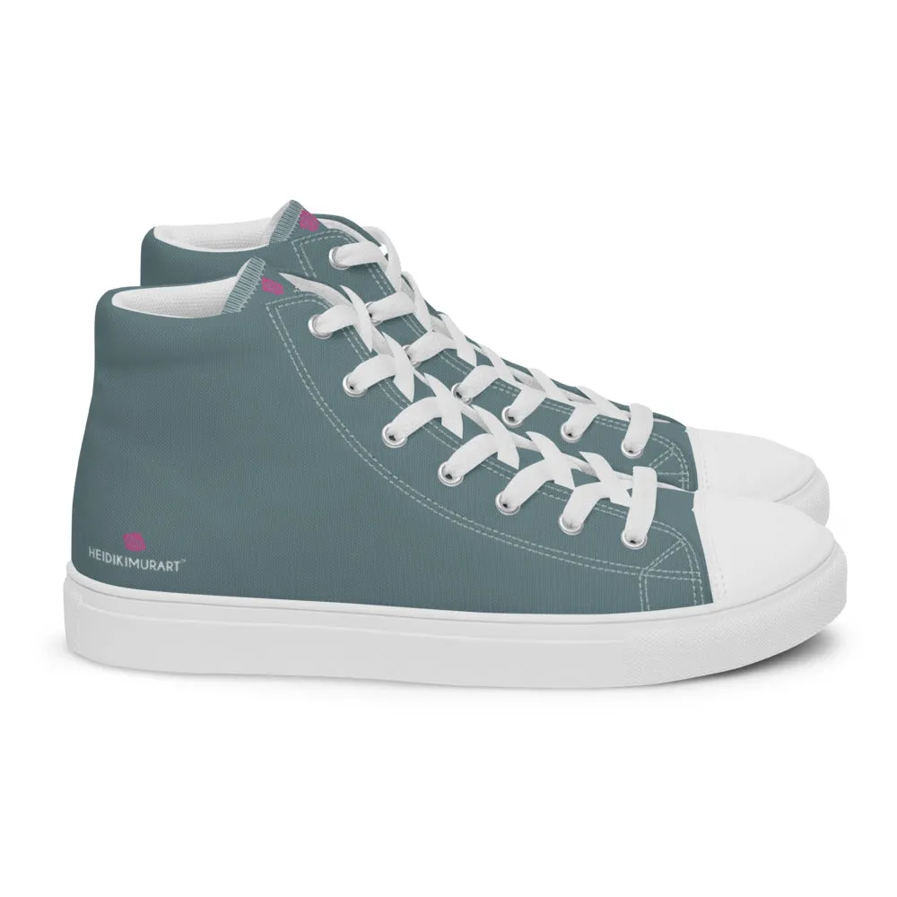 Mint Green Men's High Tops, Solid Pale Greyish Green Color Men’s High Top Canvas Sneaker Shoes (US Size: 5-13)