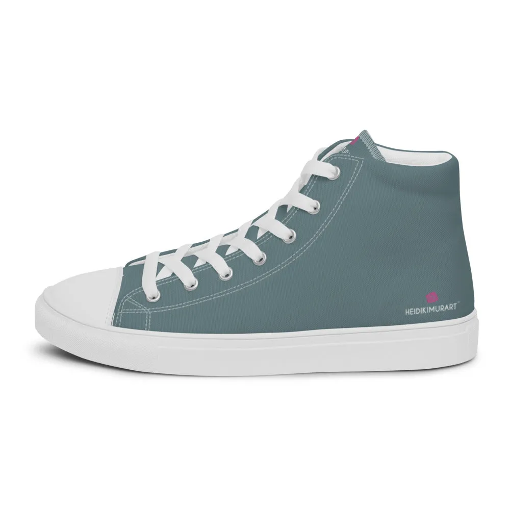 Mint Green Men's High Tops, Solid Pale Greyish Green Color Men’s High Top Canvas Sneaker Shoes (US Size: 5-13)