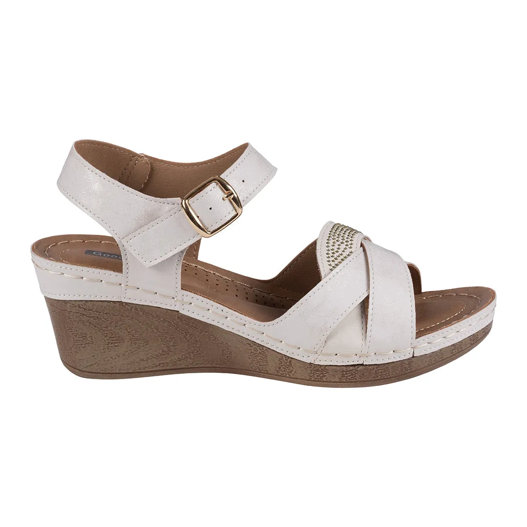 Monaco Off White Strappy Embellished Wedge Sandals