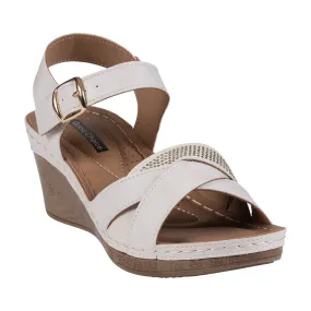 Monaco Off White Strappy Embellished Wedge Sandals