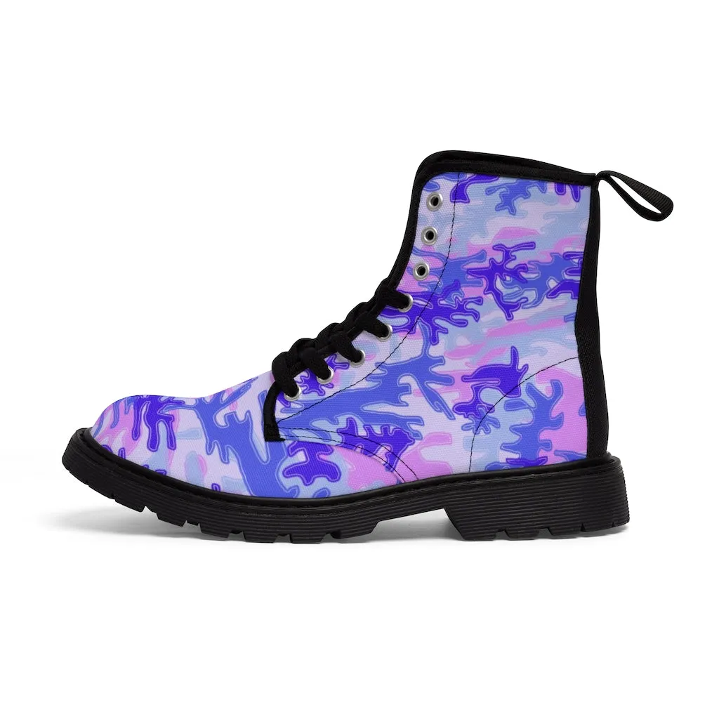 Pink Purple Camo Men's Boots, Best Hiking Mountain Winter Boots Laced Up Shoes For Men (US Size: 7-10.5)