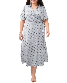 Plus-Size Leaf Print Wrap Dress