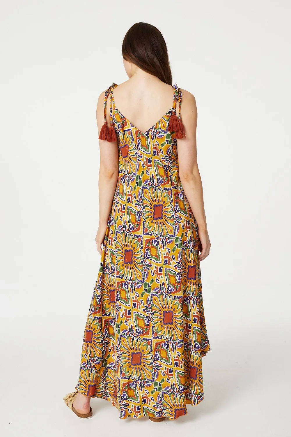 Printed Tassel Detail Maxi Dress