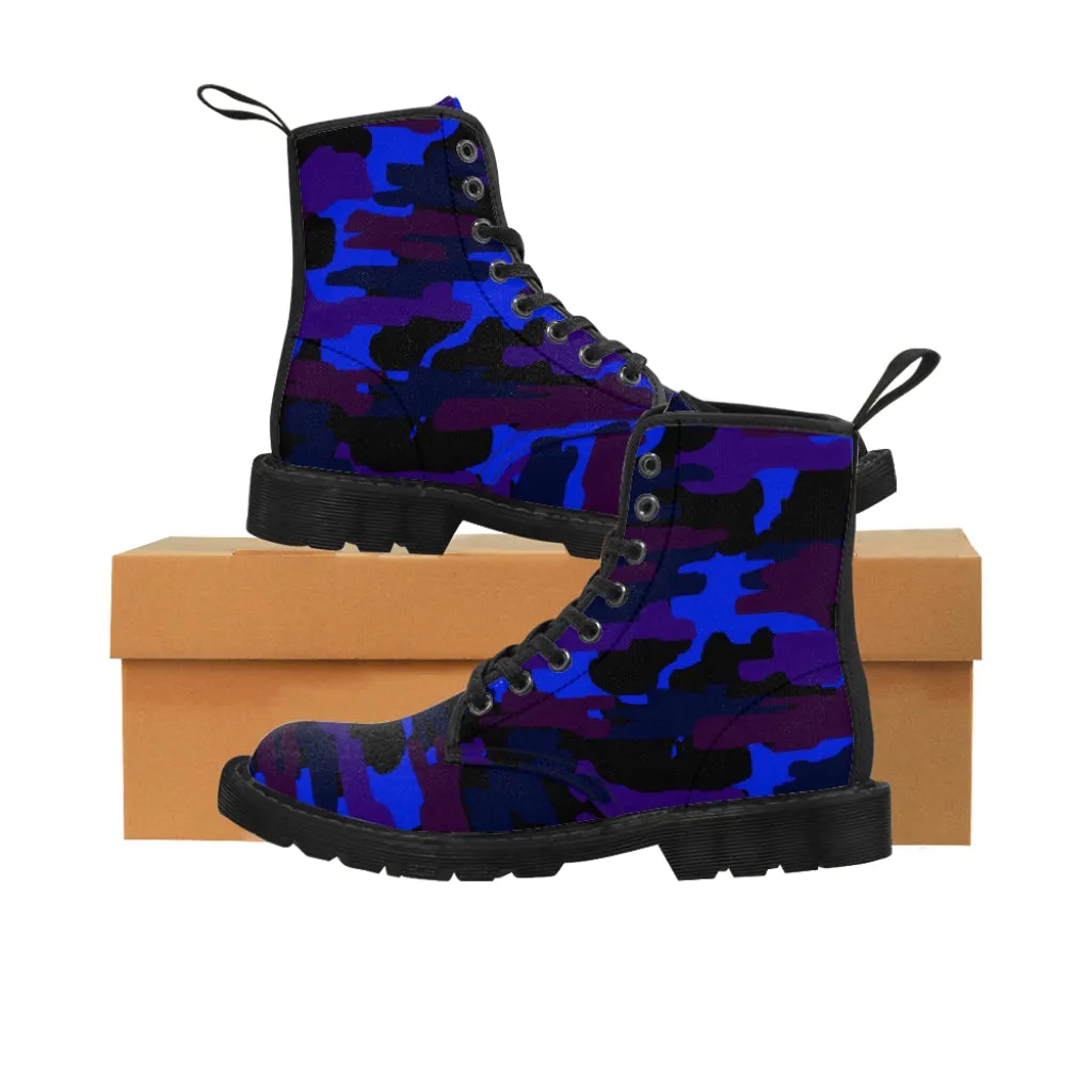 Purple Camo Men's Boots, Army Camouflage Print Best Hiking Winter Boots Laced Up Shoes For Men