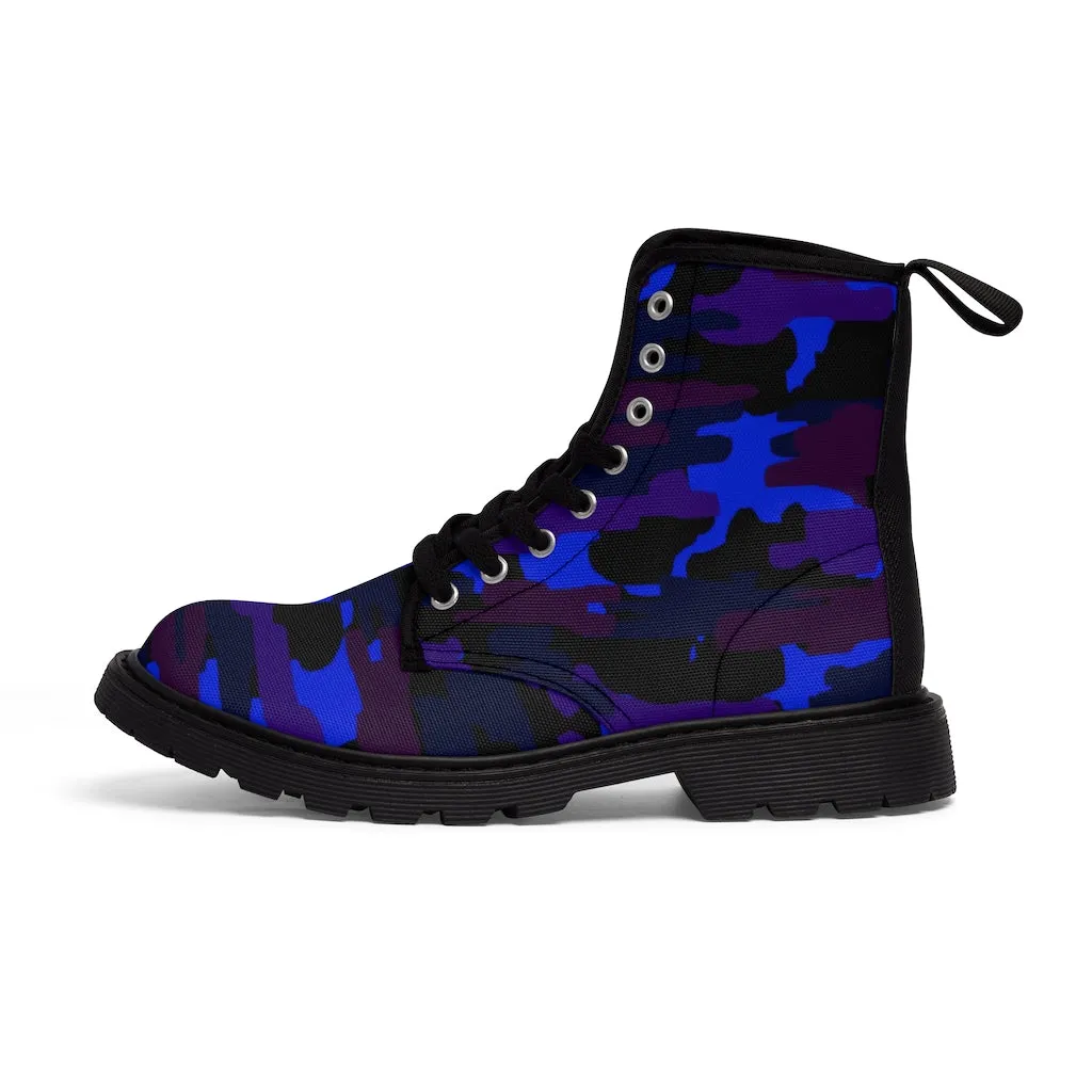 Purple Camo Men's Boots, Army Camouflage Print Best Hiking Winter Boots Laced Up Shoes For Men