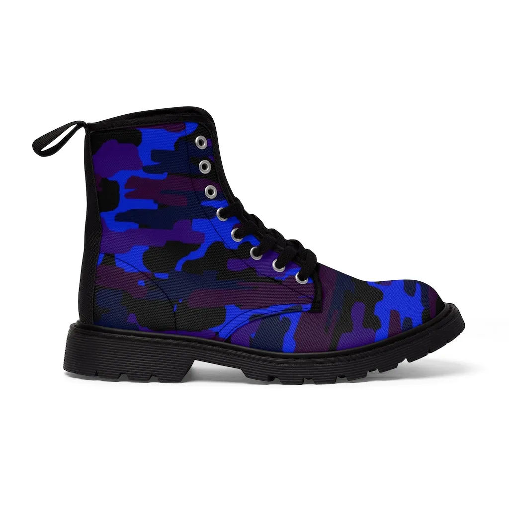 Purple Camo Men's Boots, Army Camouflage Print Best Hiking Winter Boots Laced Up Shoes For Men