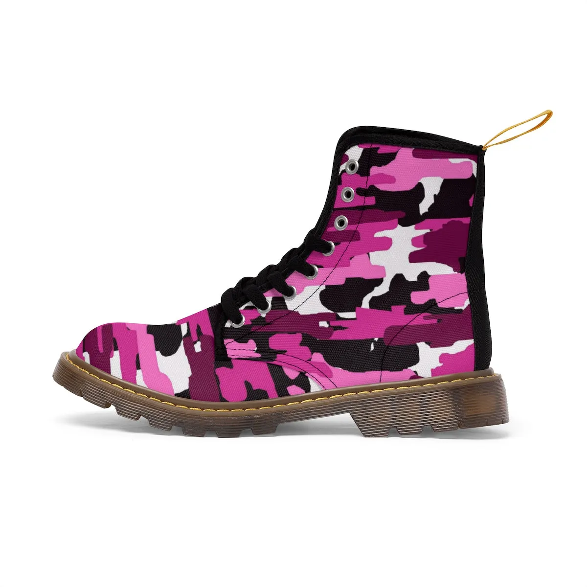 Purple Pink Camo Men's Boots, Camouflage Military Army Canvas Winter Hiking Boots (US Size: 7-10.5)