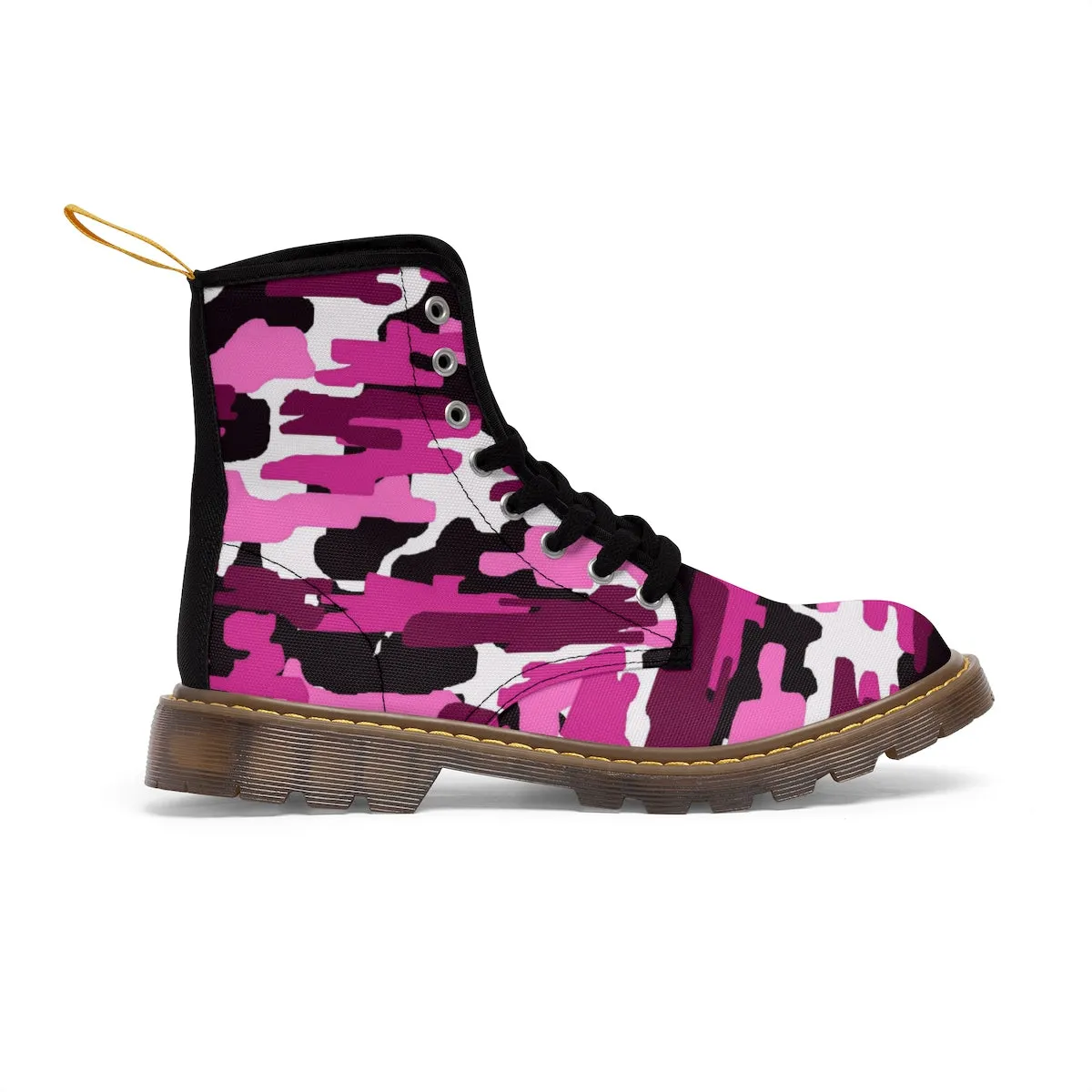 Purple Pink Camo Men's Boots, Camouflage Military Army Canvas Winter Hiking Boots (US Size: 7-10.5)