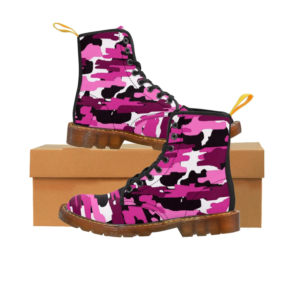 Purple Pink Camo Men's Boots, Camouflage Military Army Canvas Winter Hiking Boots (US Size: 7-10.5)