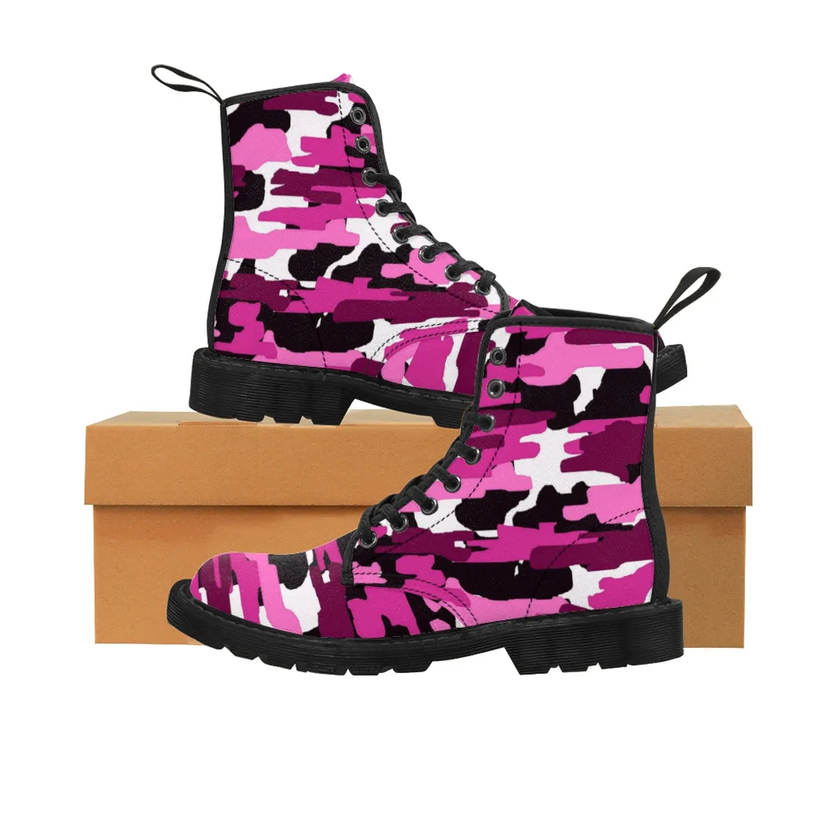 Purple Pink Camo Men's Boots, Camouflage Military Army Canvas Winter Hiking Boots (US Size: 7-10.5)