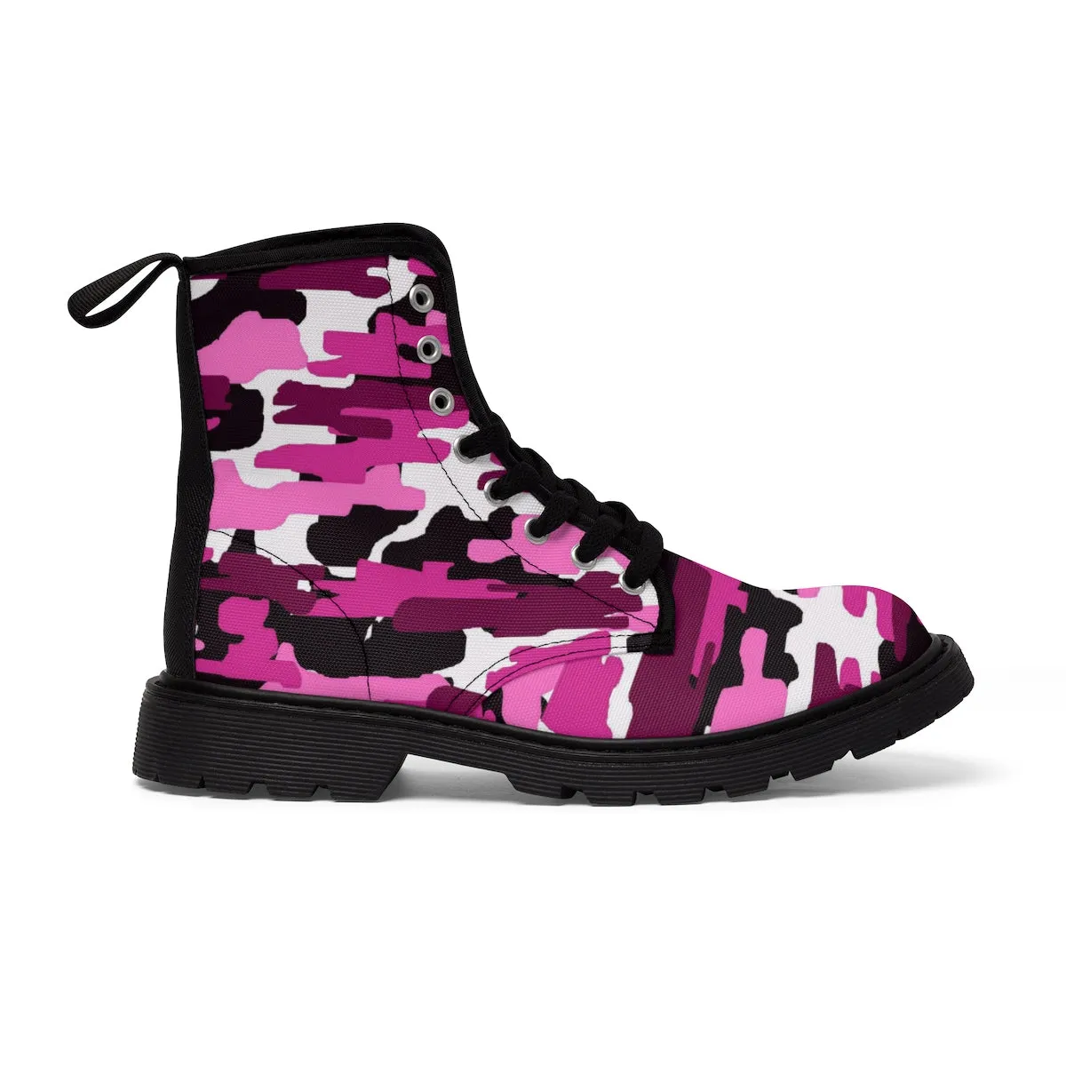 Purple Pink Camo Men's Boots, Camouflage Military Army Canvas Winter Hiking Boots (US Size: 7-10.5)