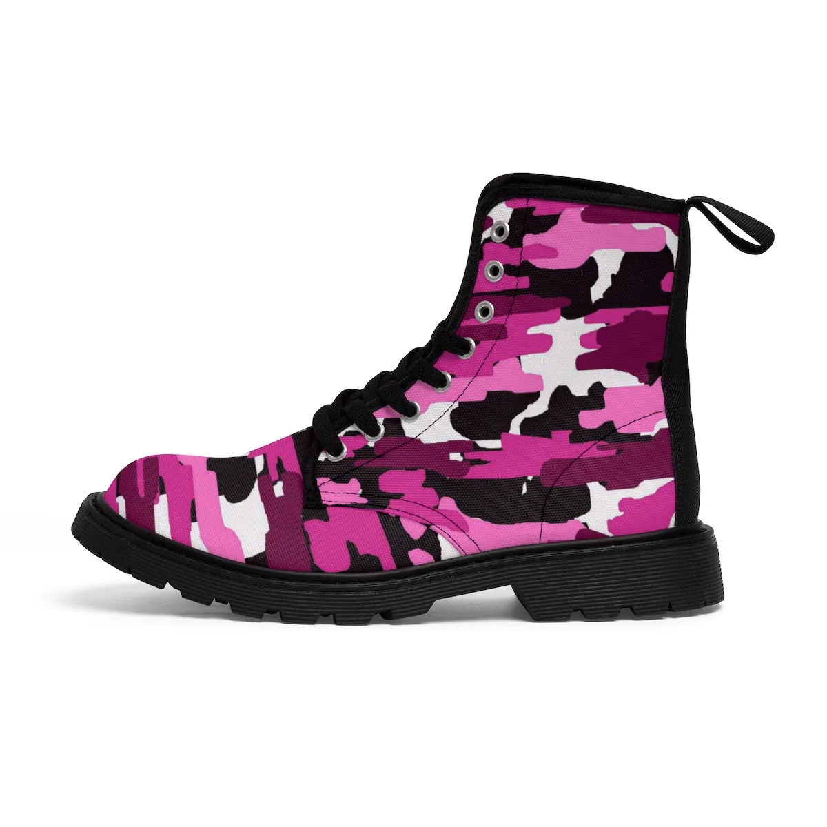 Purple Pink Camo Men's Boots, Camouflage Military Army Canvas Winter Hiking Boots (US Size: 7-10.5)